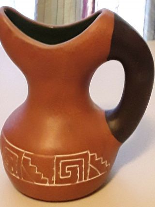 Vintage Native American Ceramic Water Pitcher Signed By Eagle Eye.