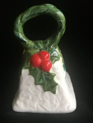 Vintage Lefton Christmas Bell White Red Green Holly Berries Retro 1970