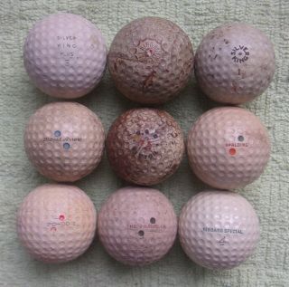 9 Antique Vintage Early Dimple Golf Balls Ball Pat.  Spalding Dimple Silver King