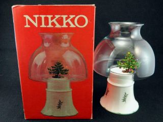 Nib Vintage Nikko Happy Holidays Christmas Tree Hurricane Lamp Candle Holder
