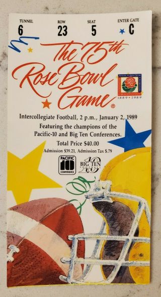 75th Rose Bowl Ticket Stub 1/2 1989 Usc Trojans Michigan Wolverines Leroy Hoard