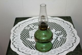 Vintage Aqua Green Metal Base Oil Lamp. . .  Plume & Atwood