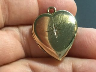 Antique Vintage Gold Filled Heart Shaped Locket Charm Drop With Tiny Diamond