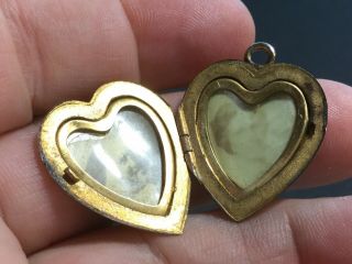 Antique Vintage Gold Filled Heart Shaped Locket Charm Drop with Tiny Diamond 3