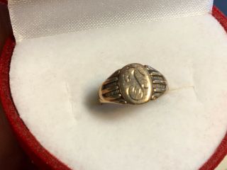 Antique Vintage 10k Yellow Gold Baby Infant Signet Ring With Initial