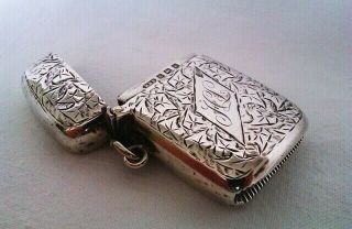 Rare & Beautifully Engraved Solid Silver Edwardian Vesta Case W.  H.  Sparrow 1909