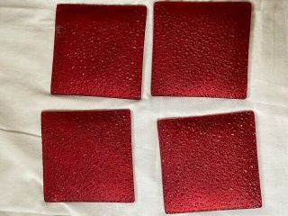 Vintage Square Red Glass Crackle Plates