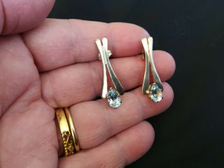 Vintage Sterling Silver Pierced Earrings,  Signed,  With Gemstones