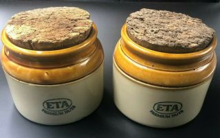 Vintage Eta Premium Nuts Pottery Jars With Unique Cork Lids X 2