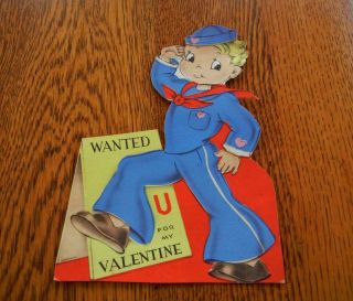 Vintage Large Sailor Boy Valentine 8 Inches Late 1940 