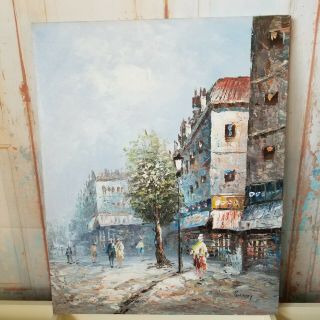 Vintage Oil Painting Signed Parisian Street Scene Impressionist Burnett