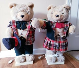 Antique Vintage Christmas Decorations Twins Bear Boy & Girl 26 " Moving Motion