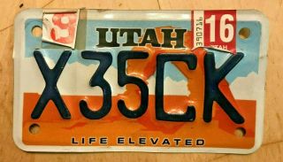 2016 Utah Graphic Arch Motorcycle Cycle License Plate " X 35 Ck " Ut