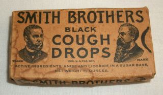 Vintage Smith Brothers Black Cough Drops Box Antique Medicine Advertising