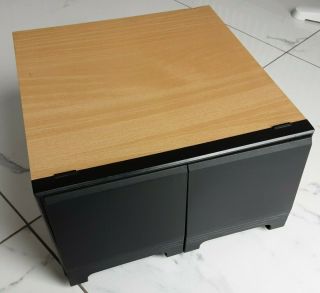 Vintage Retro Black And Wood Effect Cd Storage Case 2 Drawer Holds 40 Cds