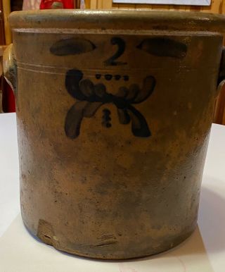 Antique Stoneware 2 Gallon Crock Blue Floral 1800’s Butter Jar