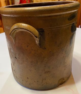 Antique stoneware 2 gallon crock blue floral 1800’s butter jar 3