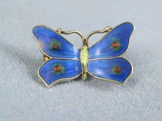 Antique Sterling Silver Guilloche Enamel Butterfly Brooch Ja & S 1915 Art Deco