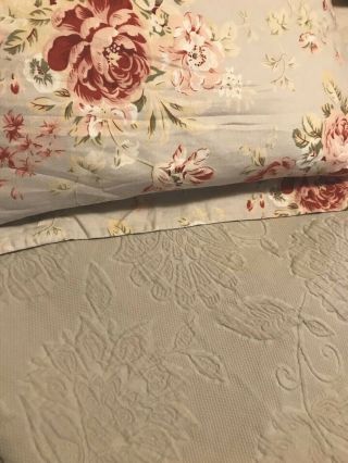 Matelasse Bedspread/Coverlet Queen VTG 100 Cotton Oatmeal Floral 90”X 102” GUC 2