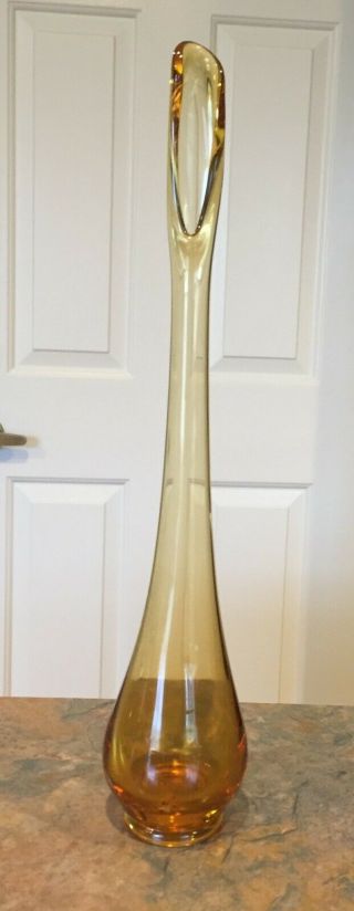 Vintage Amber Glass Bud Vase - 12 - 1/2 " Tall -