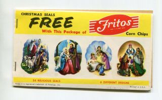 Vintage Poster Stamp Label Booklet Fritos Corn Chips Christmas Seals Religious