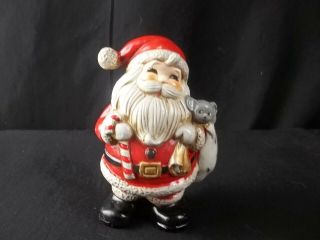 Vintage Ceramic Santa Claus Piggy Bank 6.  5 " Holding Candy Cane And Mouse