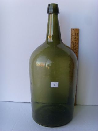 Antique Open Pontil Demi - John Bottle 3 Piece Mold.  Applied Lip,  Whittled 15” 39/2