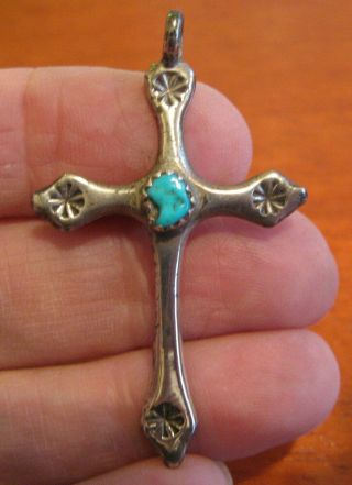 Lovely Vintage Southwestern Sterling Silver Turquoise Cross Pendant