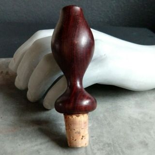 Vtg Carved Wood Bottle Stopper Mid Century Wooden Cork