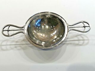 Hand Made Double - Handled Tea Strainer Arts And Crafts Style Silver (?)