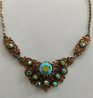 vintage aurora borealis Czech filigree necklace 2