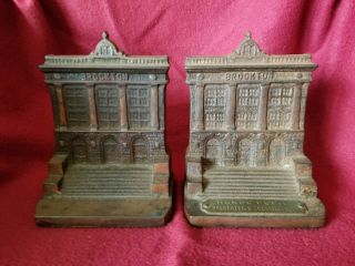 2 Vntg.  Brockton Honor Pupil Presented College Club Cast Iron Bookends