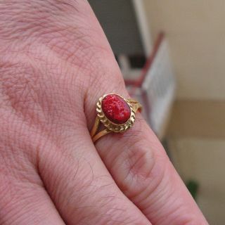 Ring Red Coral Baroque Silver Gold Vintage 6 Italy Famale Face