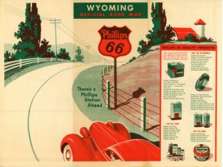 Vintage 1937 Wyoming Road Map – Phillips 66