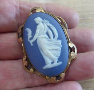 Rare Antique Carved Cameo / Wedgewood Plaque Shell In Gold Plate Mount