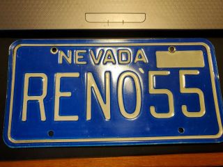 Vintage Blue Nevada 1980’s License Plate,   Reno 55