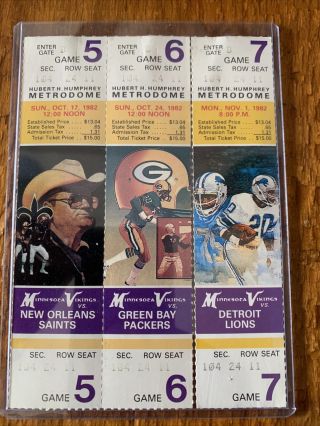 1982 Tickets Minnesota Vikings Vs Green Bay Packers,  Saints & Detroit Lions