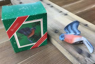 Vtg Hallmark Porcelain Bluebird Clip On Christmas Tree Bird Keepsake Ornament