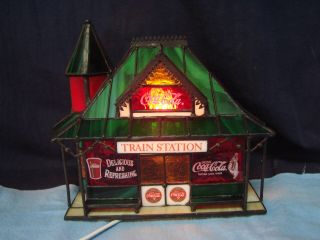 Vtg Franklin Refreshing Drink Coca Cola Stained Glass Train Station