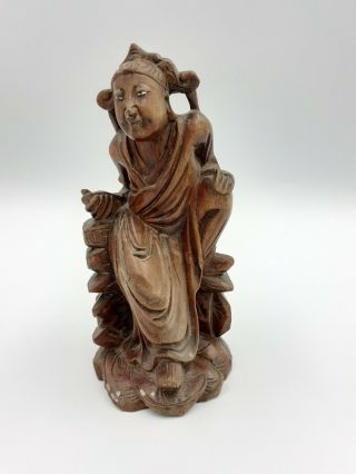 Vintage Chinese Hardwood Hand Carved Female Figurine,  Eyes,  6 "
