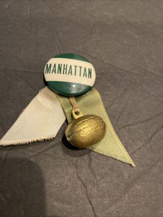 C.  1940 Manhattan College Football Pin Ribbon & Metal Charm Stadium Souvenir N