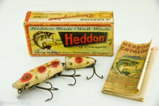 Vintage Heddon Jointed Vamp Antique Fishing Lure Strawberry Spot w Box LC21 2