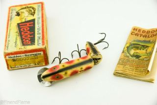 Vintage Heddon Jointed Vamp Antique Fishing Lure Strawberry Spot w Box LC21 3