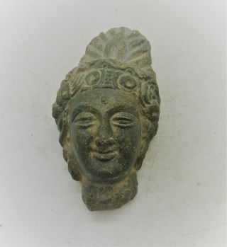 Scarce Ancient Gandhara Stone Statue Fragment Head Of Buddha