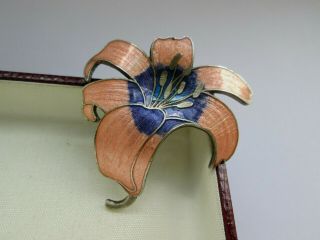 Vintage Silver Peach Purple Blue Cloisonne Enamel Orchid Lily Flower Brooch Pin