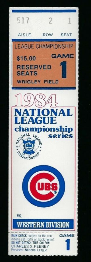 1984 Mlb Nlcs Game 1 Chicago Cubs Vs Padres Ticket Nrmt - Mt