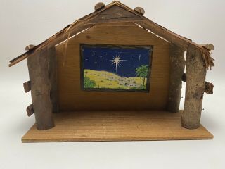 Vintage Wood Nativity Manger Stable Primitive Rustic Christmas By Chase Japan