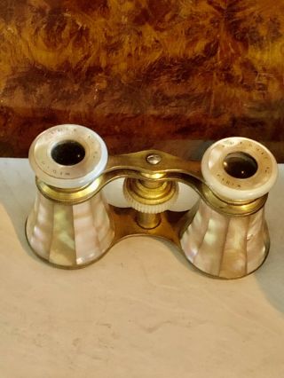 Antique Colmont Paris Mother Of Pearl Opera Glasses Binocular’s W/ Leather Case