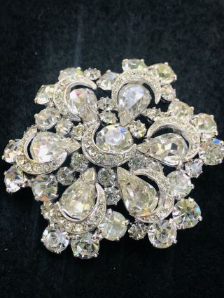 Signed Kramer Designer Crystal Clear Rhinestone Vintage Brooch Pin “”gorgeous ””