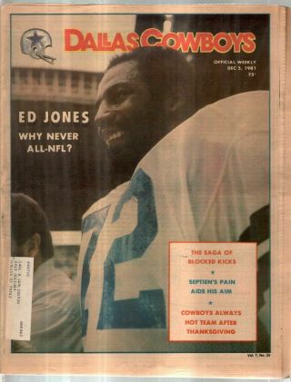 Dallas Cowboys Weekly Newspaper December 5,  1981 Ed Jones Wy Never All - Nfl? G